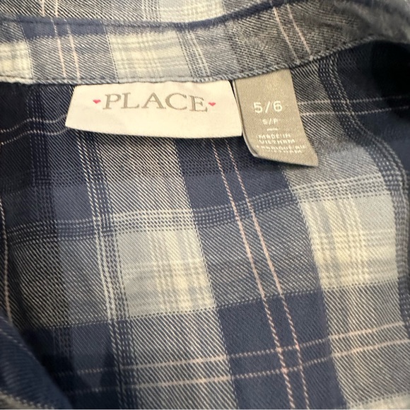 The Children's Place Girls Lake Blue Plaid Cold Shoulder Shirt Dress. Size 5/6 - Picture 11 of 12